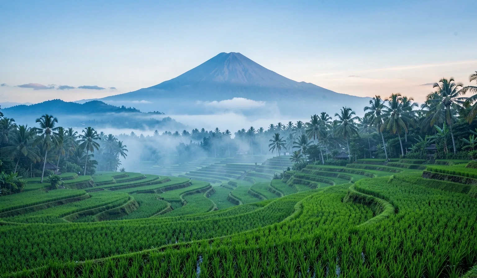 Indonesian tropical landscape at dawn